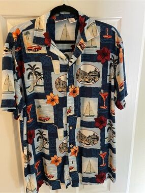 Men's Vintage Tropical Print Short-Sleeve Shirt